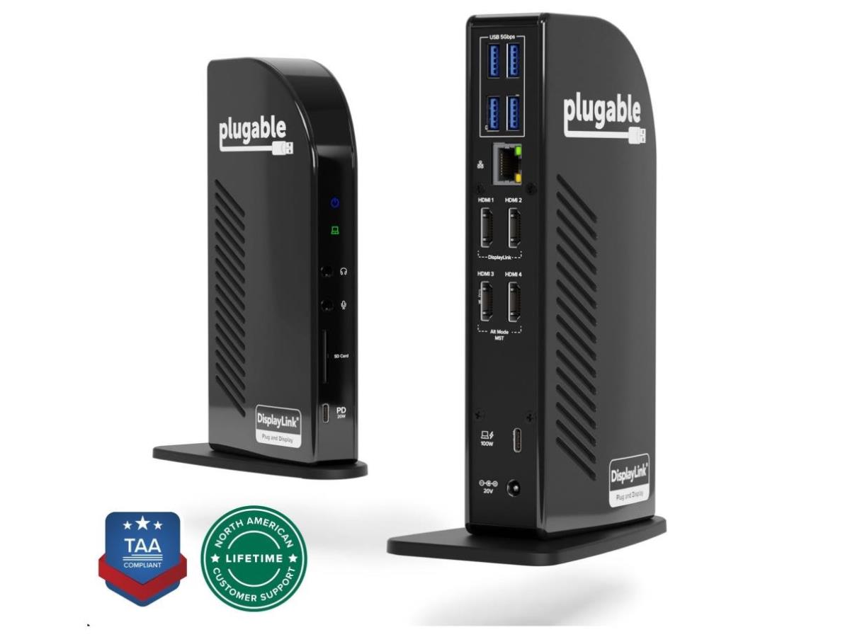 Plugable 14-in-1 USB-C Quad-HDMI Docking Station, 100W