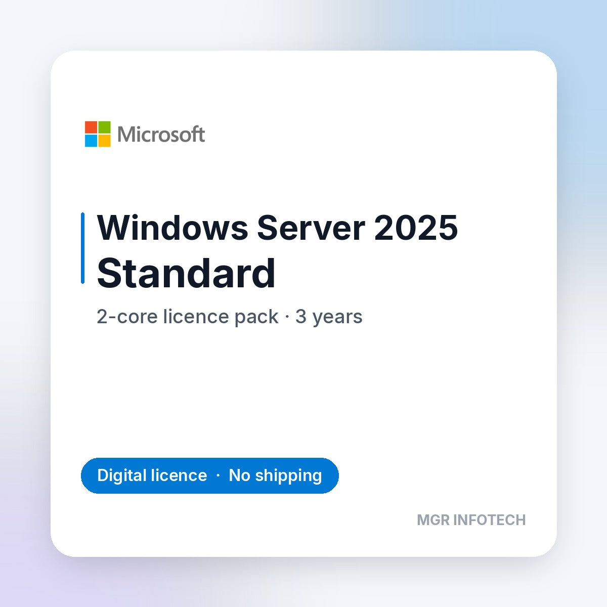 Windows Server 2025 Standard — 2-Core Licence Pack, 3-Year